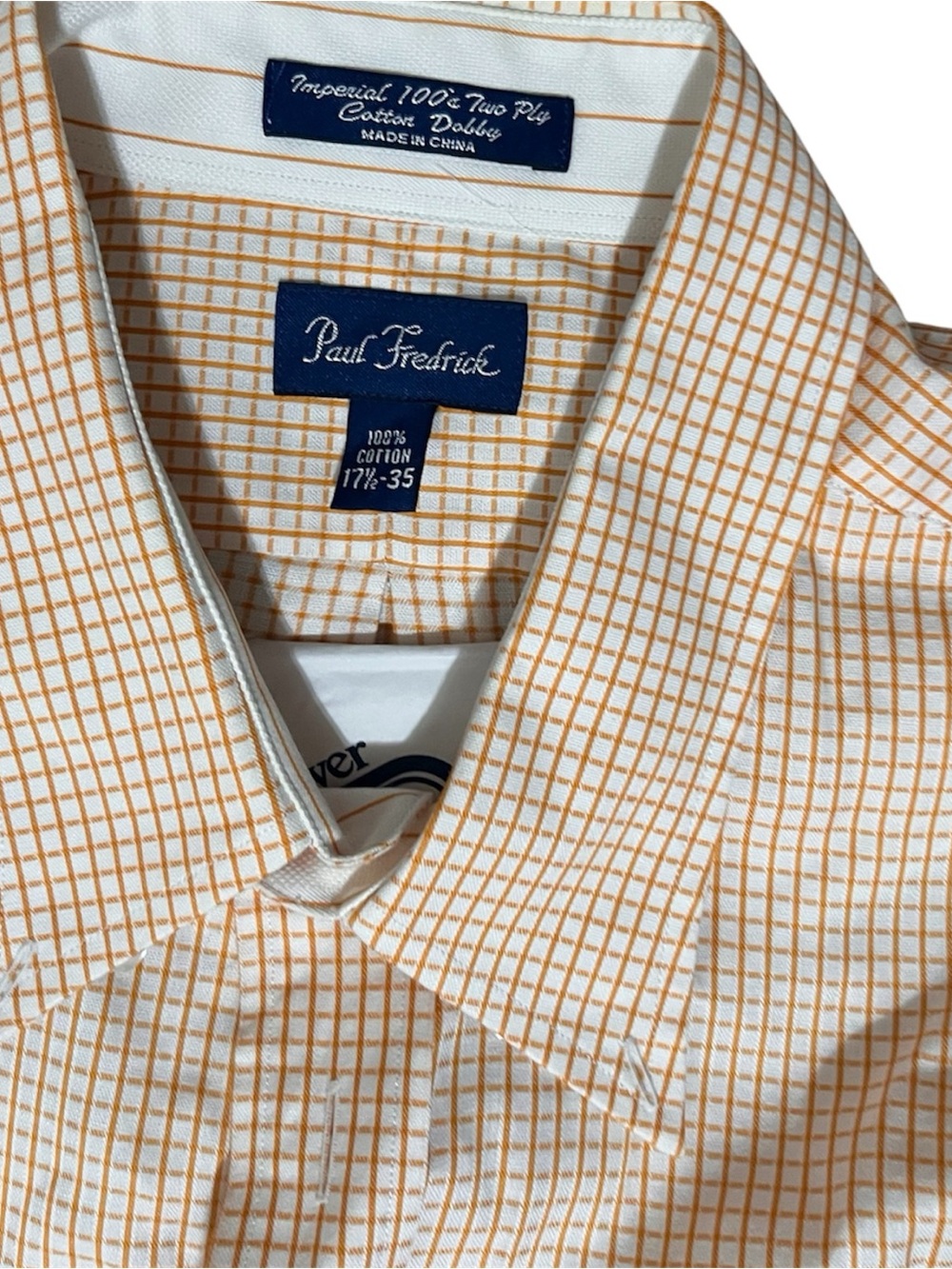 Paul Fredrick White Dress Shirt with Orange Check Grid